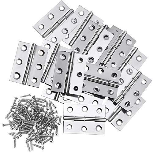 16 Pieces Small Door Hinges Stainless Steel Folding Butt Hinges Home Furniture Hardware Piano Cabinet Door Hinge with 96 Pieces Stainless Steel Screws