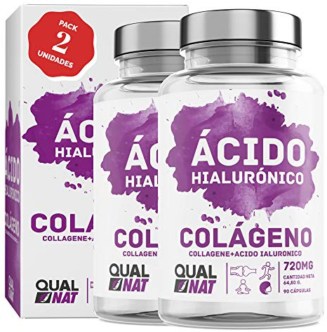 collagene marino con acido ialuronico - Vitamina C e zinco per contribuire a migliorare l'elasticità e la salute delle ossa e delle articolazioni - (PACK2-180 Cápsulas)- Qualnat