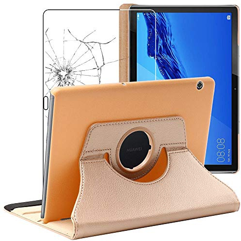 ebestStar - for Huawei MediaPad T5 10 Case Tablet 10.1, Cover 360 Rotating Protection, PU Leather, Gold + Glass Screen Protector