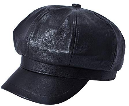 ZLYC Unisex PU Leder Ballonmütze Schirmmütze Retro Klassisch Achteck Kappe Winter Baskenmützen, Schwarz, Gr. Einheitsgröße