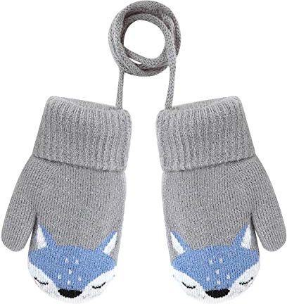 Faxianther Toddlers Infants Warm Short Knitted Gloves Baby Girls Boys Winter Thick Fleece Mittens Mitts Windproof Stretchy Walking Playing Cycling Camping Ski Full Finger Gloves Mitts for 1-3 Yrs