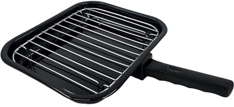 28cm Vitreous Enamel Grill Pan & Handle, Wire Rack, Made in England by Chabrias LTD