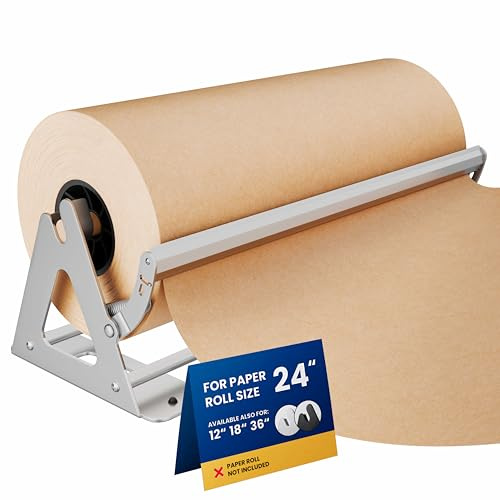 DIY Crew 24 Inch Paper Roll Dispenser and Cutter - Heavy-Duty Wall Mountable, Non Slip Tabletop - Kraft, Freezer, Butcher Paper - Up to 1000ft Rolls
