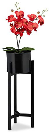 Relaxdays Blumentopf Ständer, Blumenständer inklusive Topf, modern, Pflanzenständer Metall, HxD: 60 x 21,5 cm, schwarz