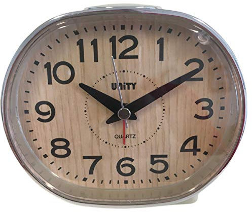 Unity Sveglia con campana, effetto legno marrone, 10,5 x 10 x 7 cm