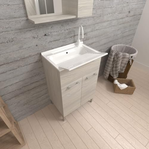 Kiamami Valentina - Mobile lavatoio 50cm quercia grigio con asse lavapanni asportabile | Pratico