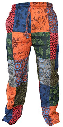 Gheri Pantalon cargo en coton léger pour homme Imprimé cachemire Hippie Patchwork - - 90