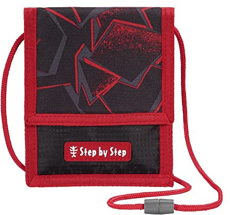 Step by Step Brustbeutel Ninja Yuma, schwarz-rot, mit Sichtfenster, Münzfach mit Reißverschluss, Schlüsselbefestigung, zum Umhängen, für die 1. bis 4. Klasse