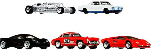 Hot Wheels Jay Leno s Garage Container Set, 5 1:64 Scale Premium Cars in Collectible Container, Metal/Metal & RealRiders, Gift for Collectors