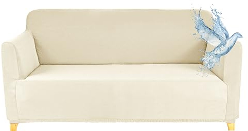 2-sits vattentätt stretch sofföverdrag med armstöd, sofföverdrag fläcksäkert skyddsöverdrag, sofföverdrag för soffa, gräddvit