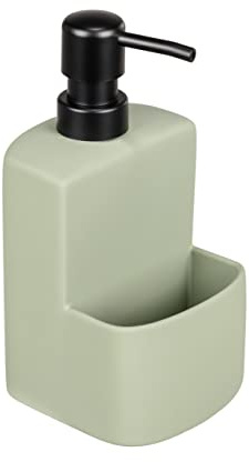 WENKO Siena-diskmedelsdispenser för köket, högkvalitativ keramik med mjuk touch-yta, med extra fack för disksvampen, kapacitet 380 ml, 10 x 18 x 10 cm, röd