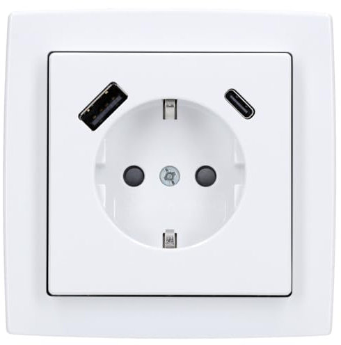 Busch-Jaeger 1x USB-C+A-Set studioweiß: 1x 20 EUCB2USBAC-84 1x USB-Steckdose + 1x 1721-84 1-fach Rahmen