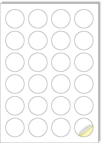 Creavvee 24 runde Aufkleber pro Blatt, 25 A4-Blätter, bedruckbare weiße Aufkleber-Papieretiketten für Laser-/Tintenstrahldrucker, Aufklebergröße rund 40 mm (2017-1)