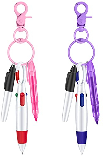 Sabary 6 Pcs Nurse Badge Pen Set Highlighter Marker Keychain, Pink, Purple