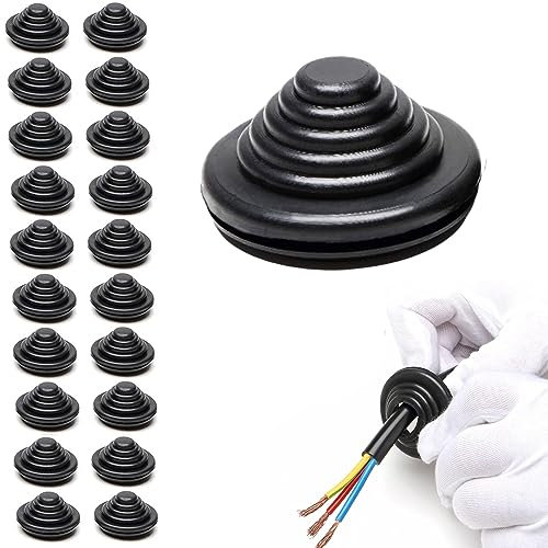 20 Stück Gummitülle 25mm Flexibles Kabeltülle Tower Form Kabeldurchführung Dichtungsschutz Ring Gummi Tower Kabeldichtungen für Kabel, Draht, Stecker und Elektrische Box Schwarz