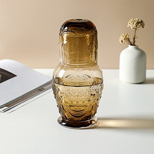 BFYDOAA Bedside Night Carafe with Tumbler - Retro Clear Water Carafe and Glass Cup Lid, for Guestroom, Nightstand, Bathroom,Housewarming Gift