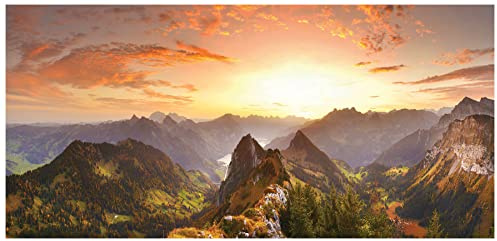 levandeo XXL Leinwandbild 115x55cm Berge Sonnenuntergang Bild Berglandschaft Kunstdruck Deko Wanddeko