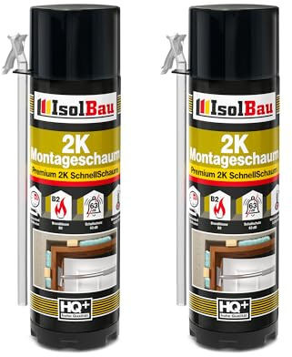 Isolbau 2K Montageschaum B2 Zargenschaum - Premium PU-Schnellschaum für Türen, Fenster, Dämmung & Montage - 2 x 400 ml