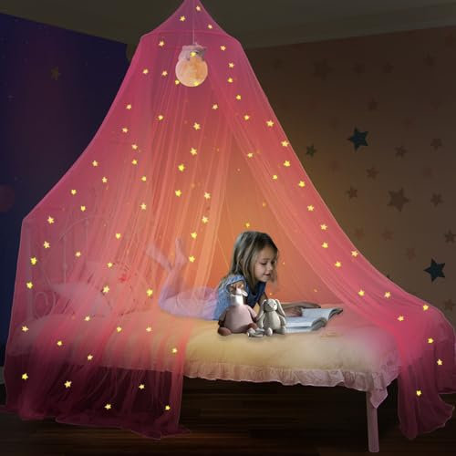 South to East Toldo de cama de princesa para niñas con estrellas brillantes, toldo rosa para habitación de niñas, cortinas de techo para camas individuales, camas de tamaño matrimonial, regalo ideal
