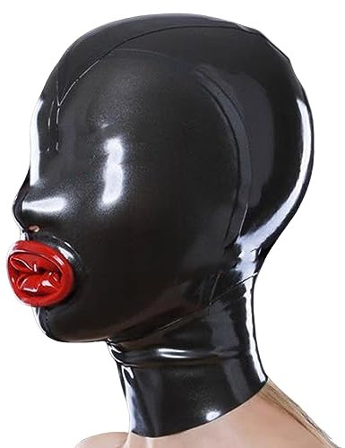 Latex Maske Vollgesichts Bondage Sex Maske Mund Mit Kondom Sm Bondage Maske Fetish Kostüme Erotik Restrictions BDSM Sexspielzeug Extreme Fetisch Maske Für Halloween Party Cosplay, XL,Black