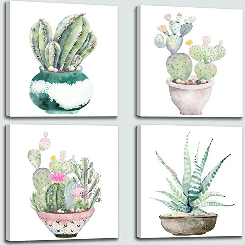 dgbtcart Sukkulenten Badezimmer Dekor Wandkunst Grüner Kaktus Bilder Leinwand Druck Botanische Gemälde für Schlafzimmer Wohnzimmer Büro Dekoration – 50,8 x 50,8 cm