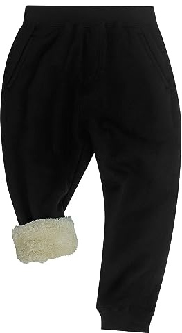 Maeau Varma fleecefodrade byxor för barn pojke flicka jogging bomullsbyxor sport vinter höst tjocka termiska byxor med elastisk midja och fickor, mjuk andningsbar bekväm, 100–160 cm, svart, 130