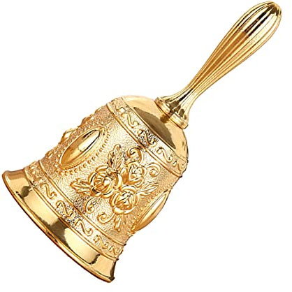 Gravierte Handglocke, Laut Klingende Handglocke aus Legierung Im Vintage-Stil, Zart für die Hochzeit Zum Aufwachen (Gold Freie Größe)