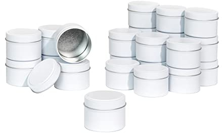 JULWHISPER Latas blancas de 4 onzas, Kit de fabricación de velas, 24 recipientes de velas a granel, sin costuras, para todas las edades, unisex, clásico, variado, no plegable