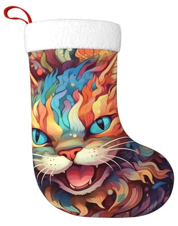 cfpolar Coole bunte Katzen-Weihnachtsstrümpfe, 45 cm, Weihnachtsbaum-Hängestrumpf, Weihnachtsdekoration, Ornamente, Strümpfe, klassischer Geschenkhalter für Urlaub, Famliy, Zuhause, Party, Jahreszeit