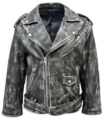 Hdhdeueh Damen Jacke echtes Schaffell Leder Moto Biker Mantel Vintage, Schwarz , 42