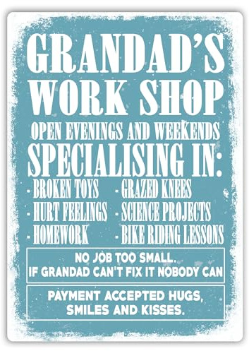 Grandad's Workshop - BLUE - Metal Wall Sign Plaque (Medium - Twine)