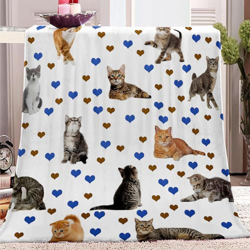 VENESS Kuscheldecke 100x130 cm mit Tierdruck und Katzenmotiv, Flauschige Decke für Bett und Couch, Synthetische Fasern, 3.4 kg, Unisex, Indoor und Outdoor, Winter