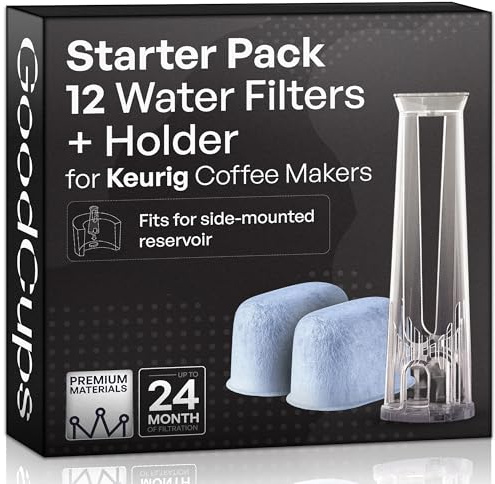 Water Filter Holder and 12 Water Filters for Keurig K-Supreme, K-Slim, K-Express, K-Select, K-Classic, K-Duo Plus, K-Elite, K-Iced, K-Cafe - for Use in All Keurig Brewers with Side-Loaded Reservoir