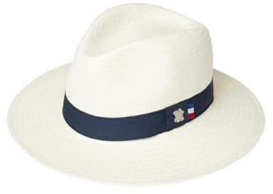 Chapeau avec Drapeau français. Fabrication entièrement Artisanale, réalisée à la Main. Chapeau pour Homme. Bonnet pour Femme. (FR/ES, Numérique, 59, Bord Moyen–Blanc cassé)