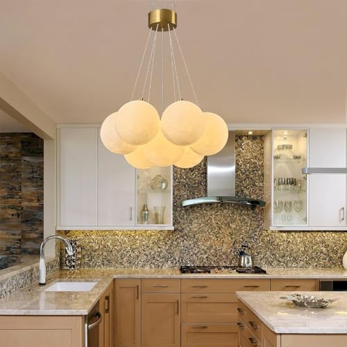 RuiRfh Kronleuchter Restaurantleuchte Nordischer Stil Golden Sputnik Pendelleuchte Elegante weiße Kugel 13 Lichter Deckeneinbauleuchte G9 Kreative Hängelampe Globus Küche Wohnzimmer Schlafzimmer Kinde