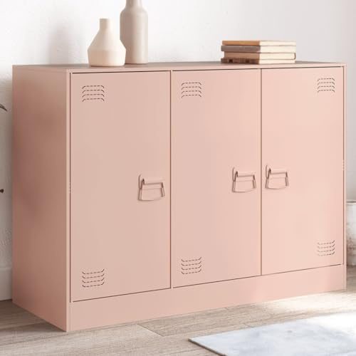Festnight Armadietto con Ante, Armadio in Metallo, Armadio da Ufficio, Armadietto Metallo, Armadio da Cucina in Acciaio Rosa 99x39x73 cm
