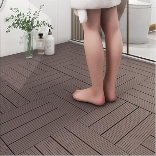 Kanduo Drainage Non Slip Floor Mat Drainage Anti-Slip Mat, Interlocking Splicing Flooring Tiles, Multi-purpose Floor Rug, 30x30cm Waterproof floor mat(Braun,14pcs)
