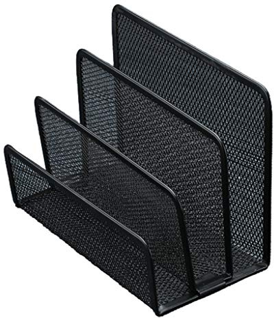 Pitadue Kleiner Briefhalter für den Schreibtisch, schwarz, Netzstoff, mit 3 Fächern, Schublade, Metallgitter, Schreibtischaufbewahrung für Zuhause