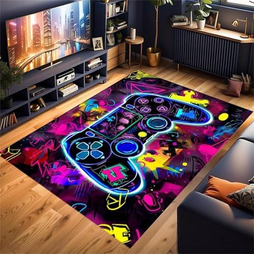 PEIHUODAN Bunte Starry Sky Game Area Rug, Jugend Unterhaltung Atmosphäre Gamer Controller Bodenmatte, Bunte Kühle Moderne Dekorative Teppich Für Schlafzimmer E-Sport Zimmer (Colour 1,140x200cm)