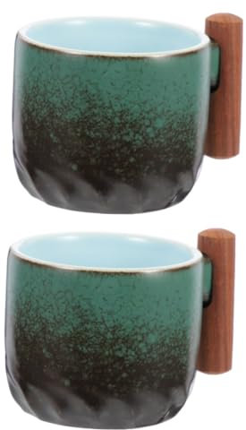 Cabilock 2 Piezas Taza De Café De Cerámica Tazas De Café De Porcelana Tazas Grandes Gran Taza De Desayuno Antiguas Copa De Sake Taza De Té Con Contenedor De Capuchino Beber Taza Green