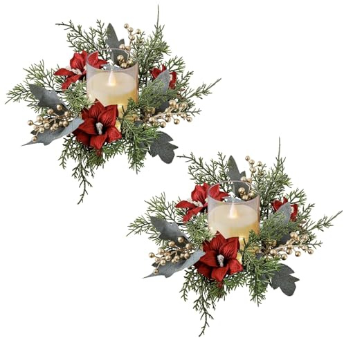 Adventskranz Kerzen Weihnachten Tischdeko, Weihnachtskranz Kerzenring Künstliche Kerzengirlande, Künstliche Weihnachtskranz Kerzenkranz für Stabkerzen, Weihnachten Tisch Dekoration (A)
