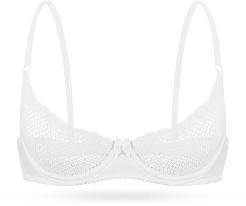 Wingslove Balconette Bras Women's See Through Lace Bra Balconette Sexy Unlined Half Cup Underwire Non-Padded White 38A