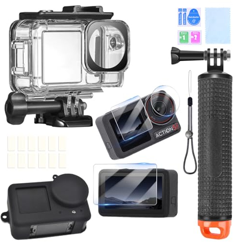 ShipeeKin Zubehör Set Kit für DJI OSMO Action 5 Pro, Wasserdicht Tauchgehäuse Unterwasser Schwimmender Handgriff Glasfolie Schutzfolie Silikonhülle mit Objektivabdeckung Anti-Fog-Einsätze