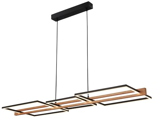 BRILONER - LED Pendelleuchte mit Dimmfunktion, warmweißes Licht, Holzrahmen, Hängeleuchte, Hängelampe Esstisch, Esszimmerlampe hängend, Wohnzimmerlampe, 108x35x150 cm (LxBxH), Schwarz-Holz