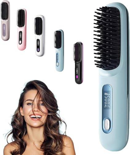 Go Brush Pro,2025 New Ionen Glättbürste Cordless Hair Glattnessanbieter, Tragbarer Mini Heißer Kamm für Haarstyling,Wiederaufladbare Beheizte Bürste für die Reise und den Täglichen Gebrauch (Blau)