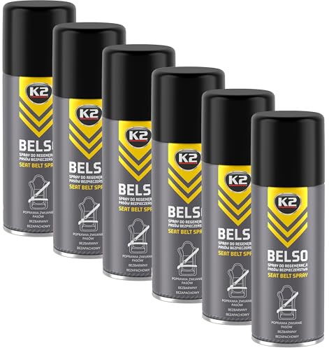BELSO Lubricante Cinturones de Seguridad Coche – Pack de 6 Lubricación y Protección UV – Mejora el Enrollado y Desenrollado – Antiestático y Sin Residuos 400ml