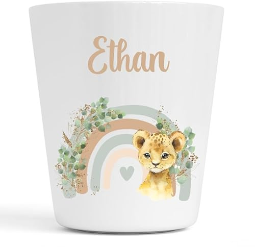 Générique Gobelet en Plastique pour Enfants | Gobelet Personnalisé avec Nom |Verre Plastique Incassable Personnalisé (Lion arc en ciel Ethan)
