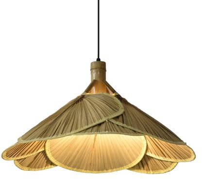 Lámpara colgante de ratán hecha a mano de estilo japonés Wabi Sabi, lámpara de araña de jaula de ratán para cocina, comedor, casa de campo, iluminación colgante de techo con cesta tejida