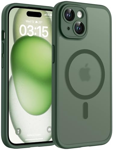 TOCOL for iPhone 15 Case, Compatible with MagSafe, Alpine Green | Full Camera Protection, Built-in Magnets, 15FT Military-Grade Shockproof Thin Slim Translucent Matte Phone Cover