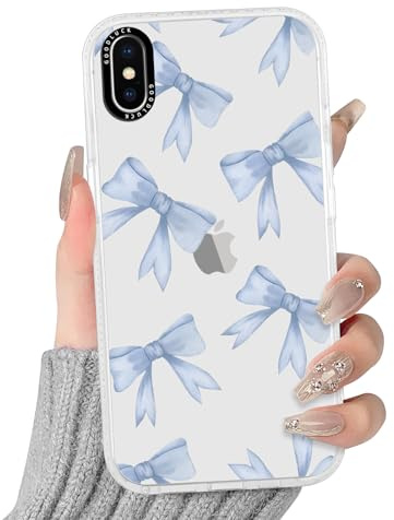 Yirlbey Transparent HandyHülle für iPhone X/iPhone XS Hülle, Aesthetic Bunt Schleifen Muster Niedlich Design Mädchen Geschenk Schutzhülle, Silikon PC-Rückseite Case Cover für iPhone XS 5,8
